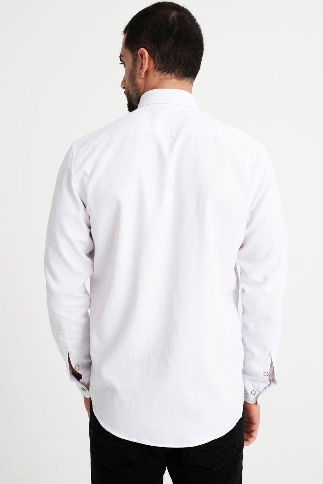 Varetta Erkek Beyaz Lewis Model Gabardin Çift Cepli Kot Gömlek