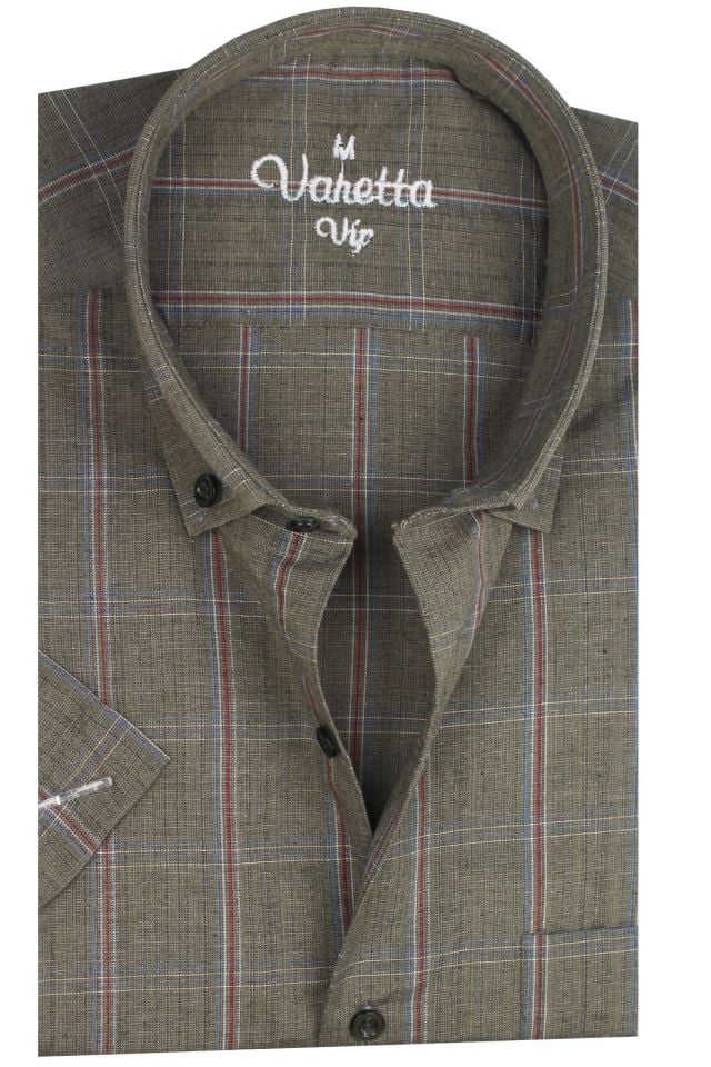 Varetta Yeşil Gömlek Tek Cepli Çizgili Kısa Kollu Pamuklu Yazlık