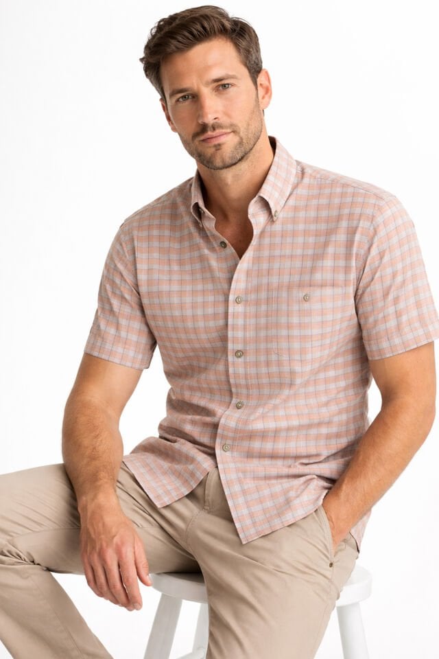 Varetta Somon Gri Kısa Kollu Pamuklu Yazlık Gömlek