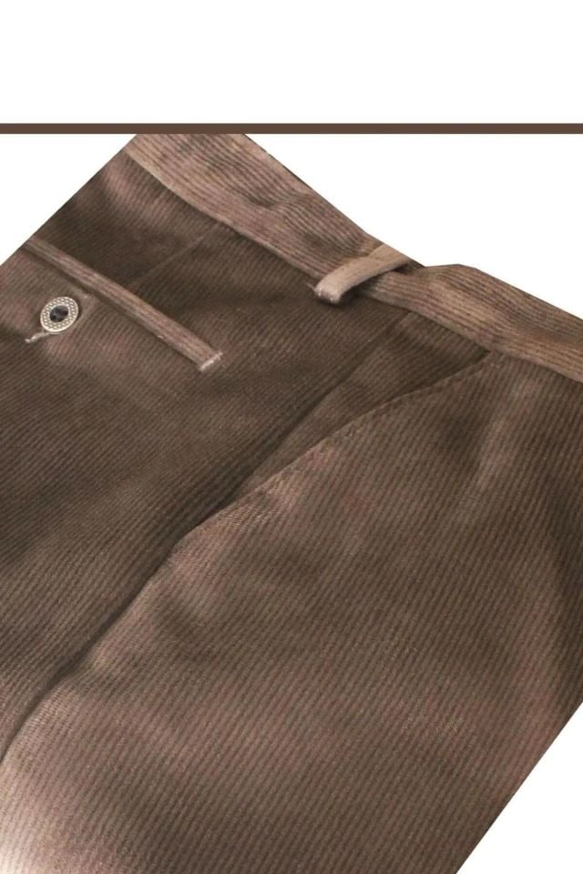 Varetta Erkek Kahverengi İnce Fitilli Klasik Kesim Kadife Pantolon