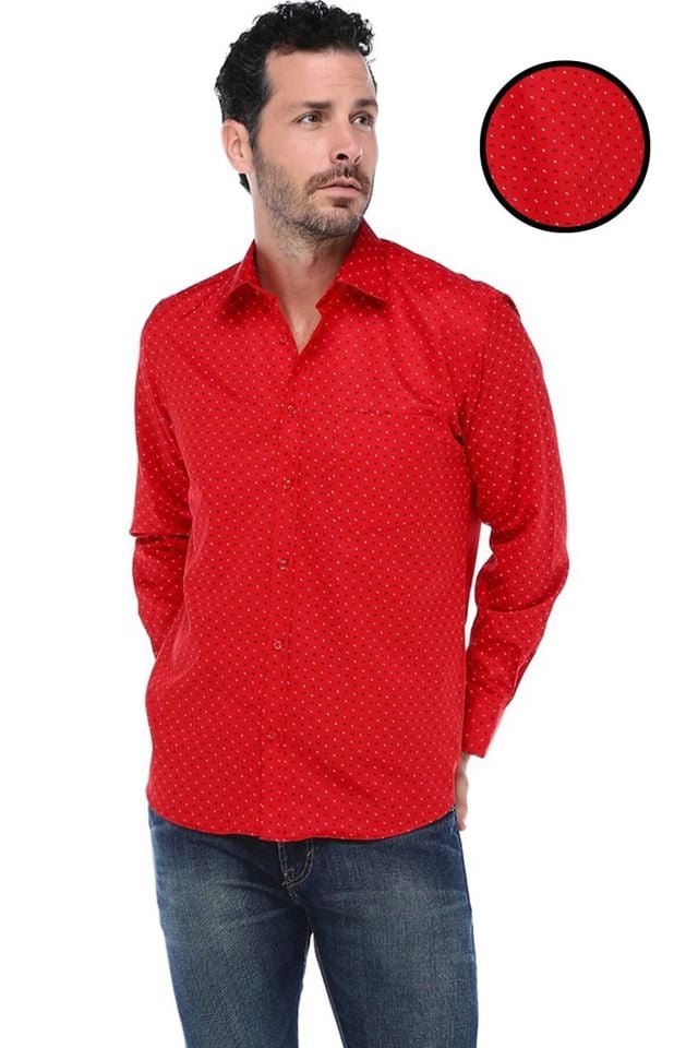 Varetta Erkek Kırmızı Gömlek Uzun Kollu Cepli Pamuklu Baskılı