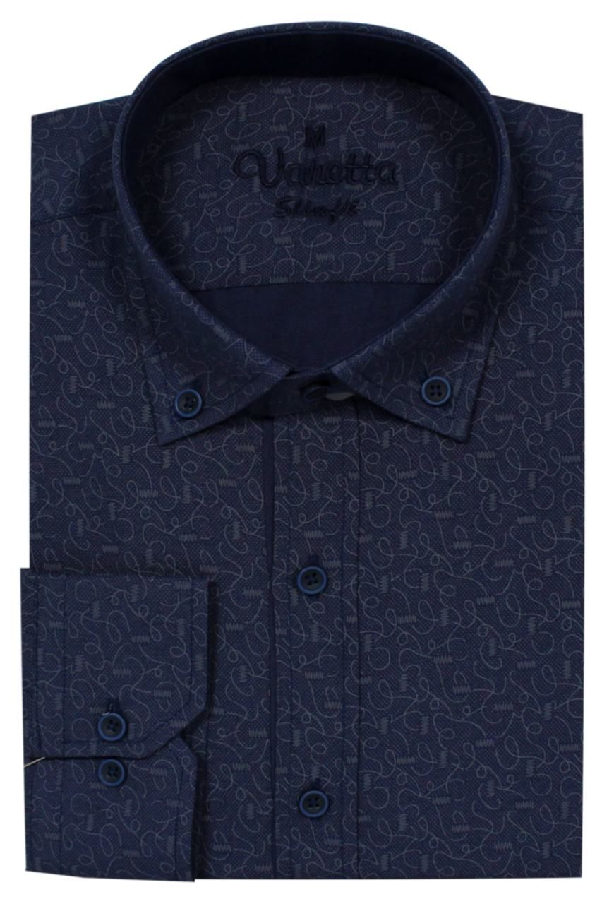 Erkek Lacivert Slim Fit Desenli Uzun Kollu Gömlek