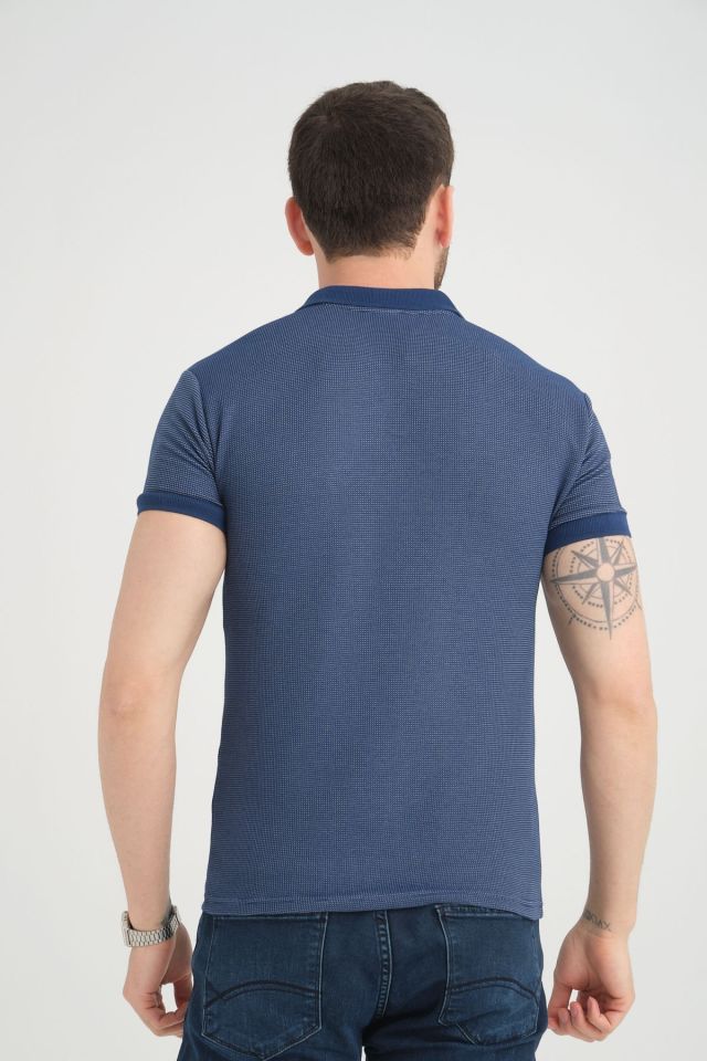 Varetta Erkek Lacivert Polo Yaka Pamuklu Waffle T-shirt