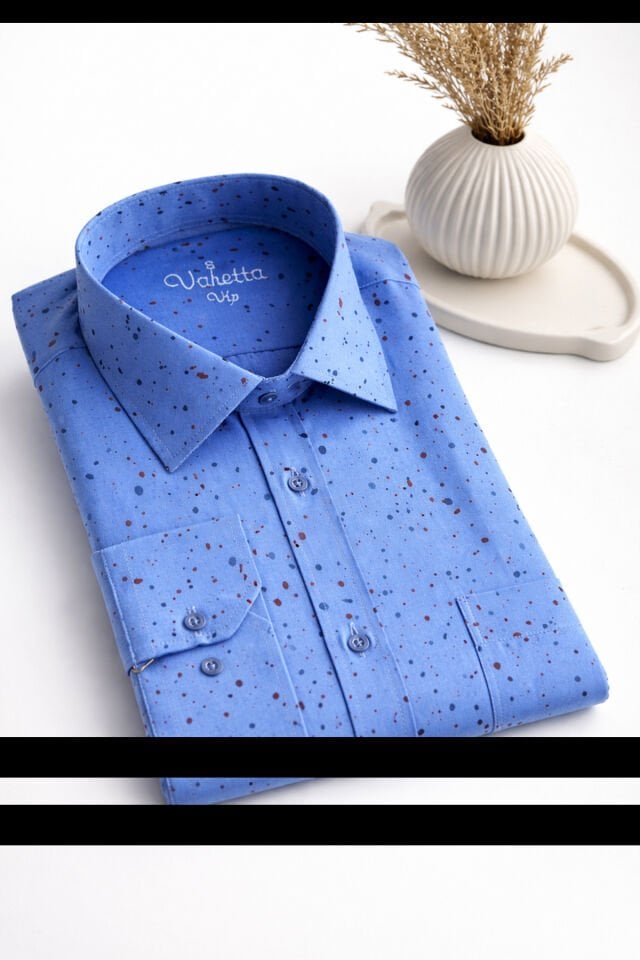 Varetta Erkek Lacivert Gömlek Uzun Kollu Cepli Geniş Kesim Baskılı Trend Casual Pamuklu