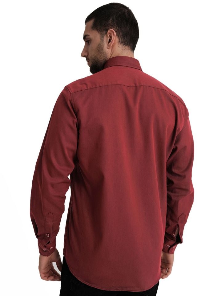 Varetta Erkek Koyu Kırmızı Lewis Model Gabardin Çift Cepli Kot Gömlek