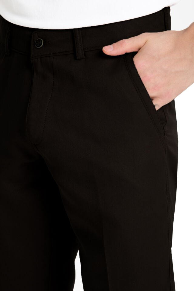 Varetta Erkek Siyah Düz Pamuklu Cepli Yazlık Keten Pantolon