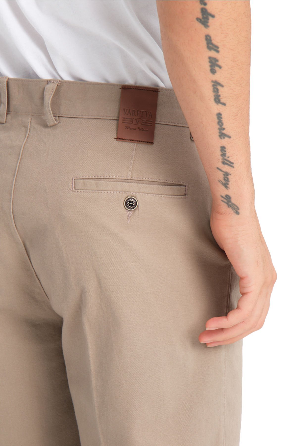 Varetta Erkek Vizon Rengi Kanvas Likralı Regular Cepli Pantolon