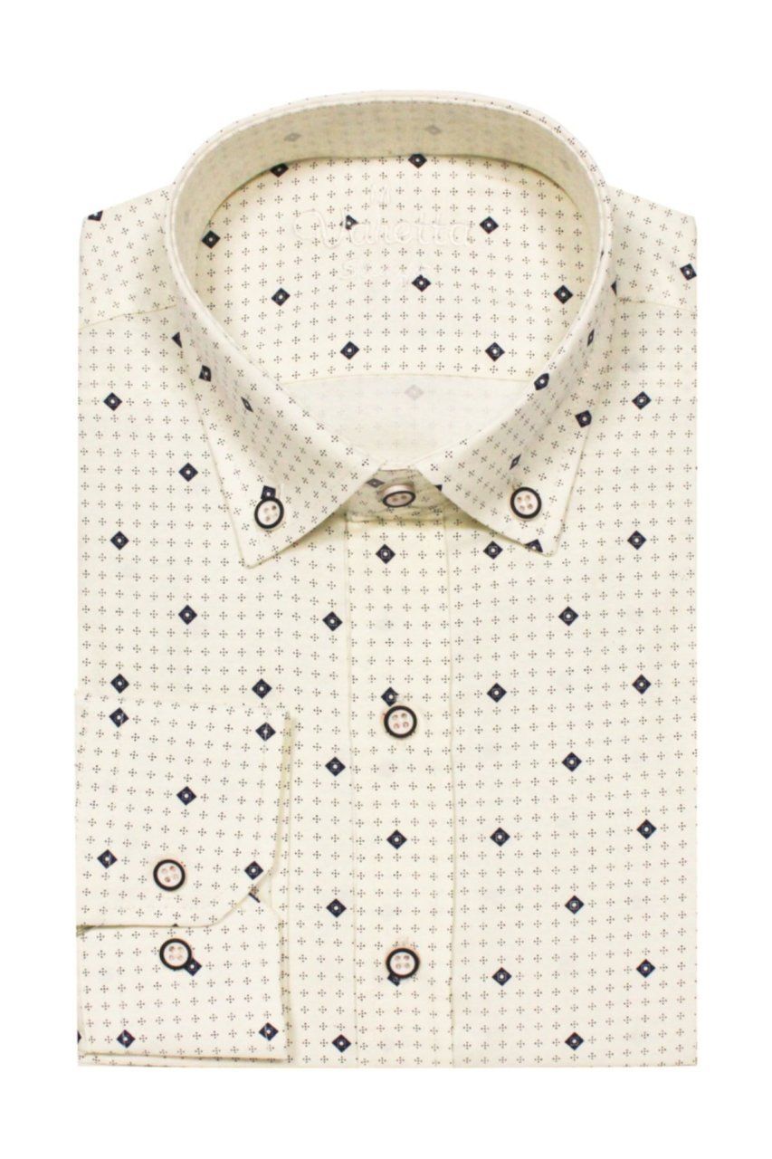 Erkek Slim Fit Bej Desenli Koldan Katlamalı Erkek Gömlek