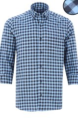 Erkek Mavi Uzun Kol Ekose Kareli Klasik kesim Yaka Düğmeli Cepli Gömlek