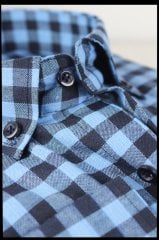 Erkek Mavi Uzun Kol Ekose Kareli Klasik kesim Yaka Düğmeli Cepli Gömlek