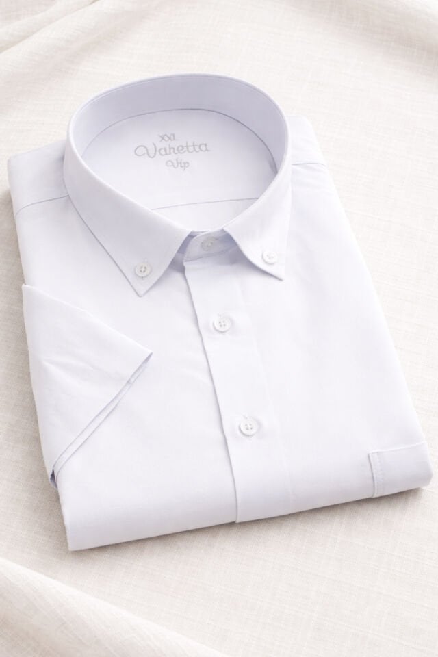 Varetta Erkek Beyaz Kısa Kollu Gömlek Büyük Beden Pamuklu Cepli