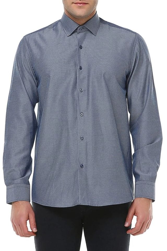 Varetta Erkek Lacivert Oxfort Armürlü Düz Uzun Kol Gömlek