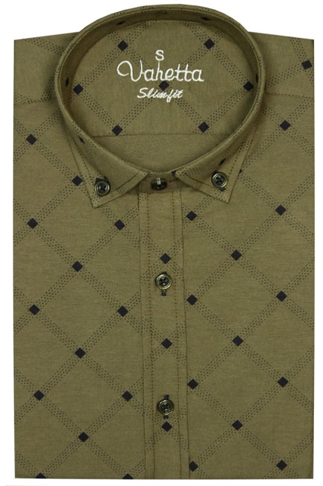 Erkek Slim Fit Yeşil Desenli  Erkek Gömlek