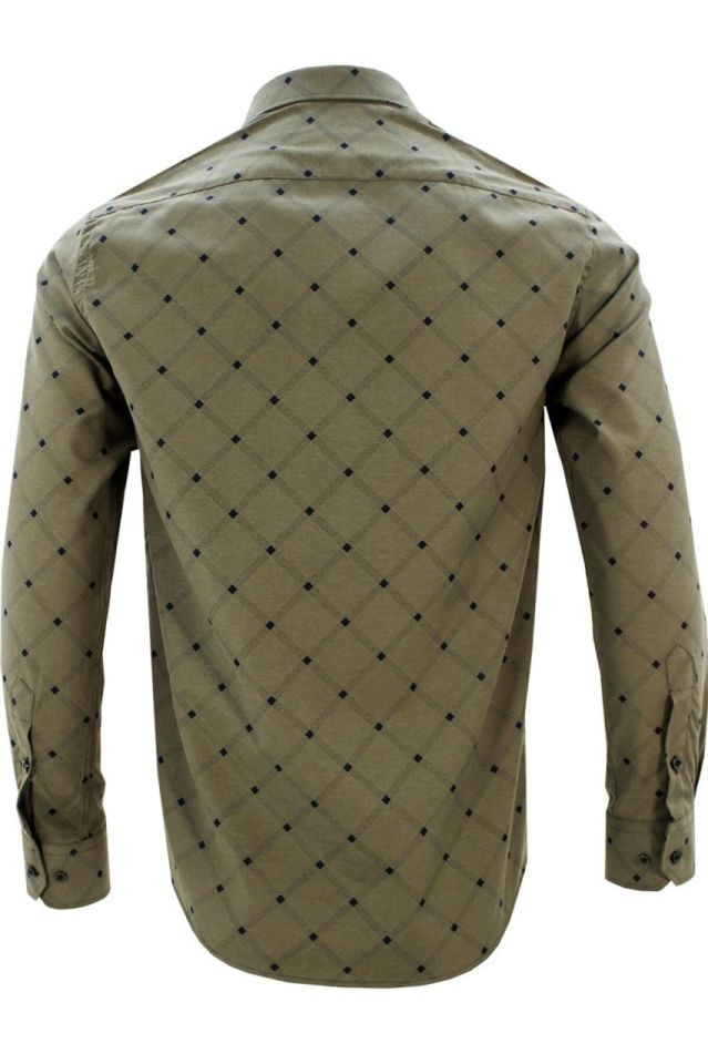 Erkek Slim Fit Yeşil Desenli  Erkek Gömlek