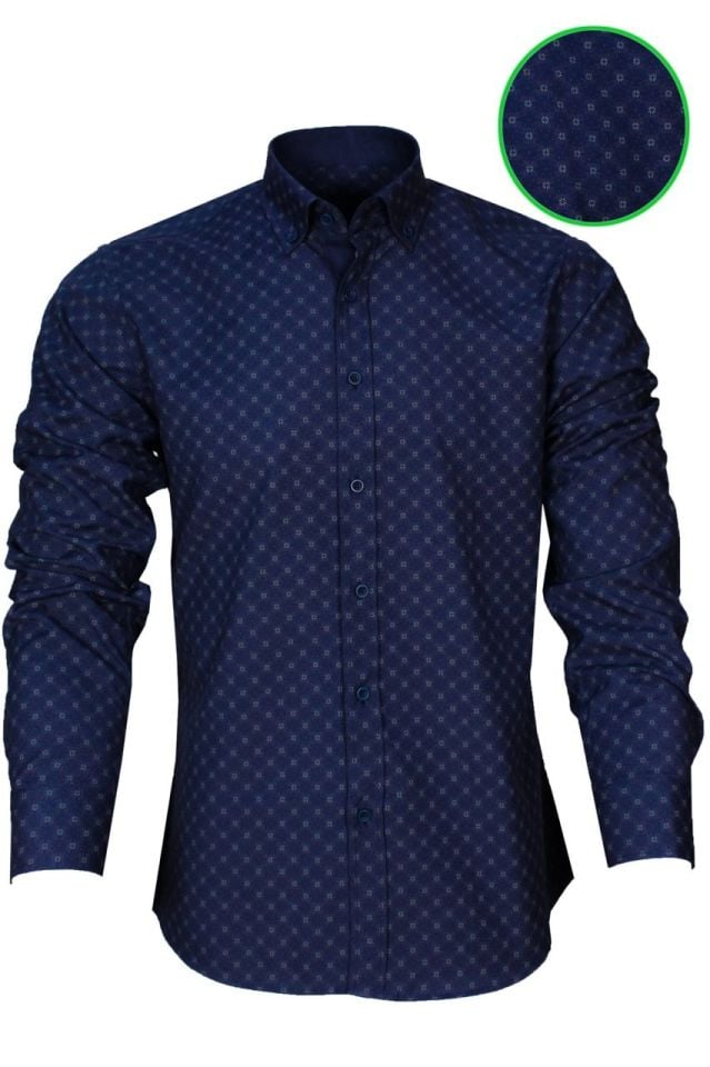 Erkek Slim Fit Lacivert Desenli Erkek Gömlek