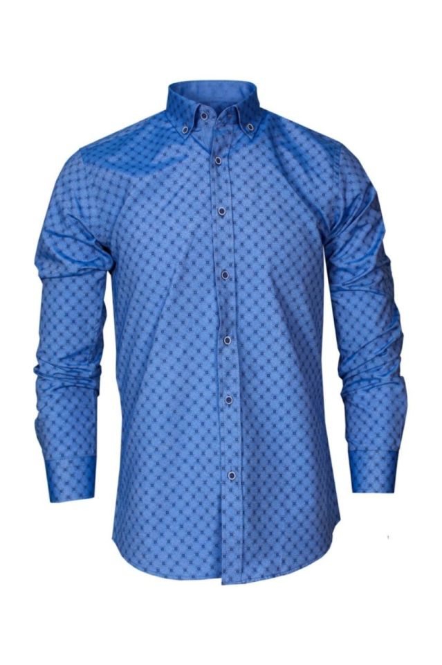 Varetta Erkek Slim Fit Koyu Mavi Desenli Erkek Gömlek