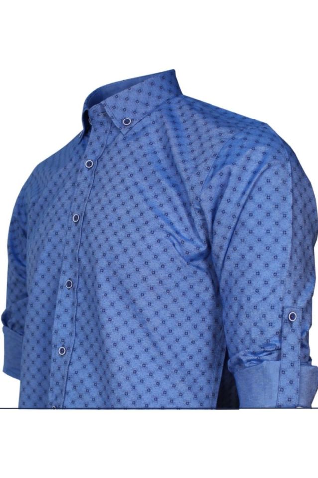 Varetta Erkek Slim Fit Koyu Mavi Desenli Erkek Gömlek
