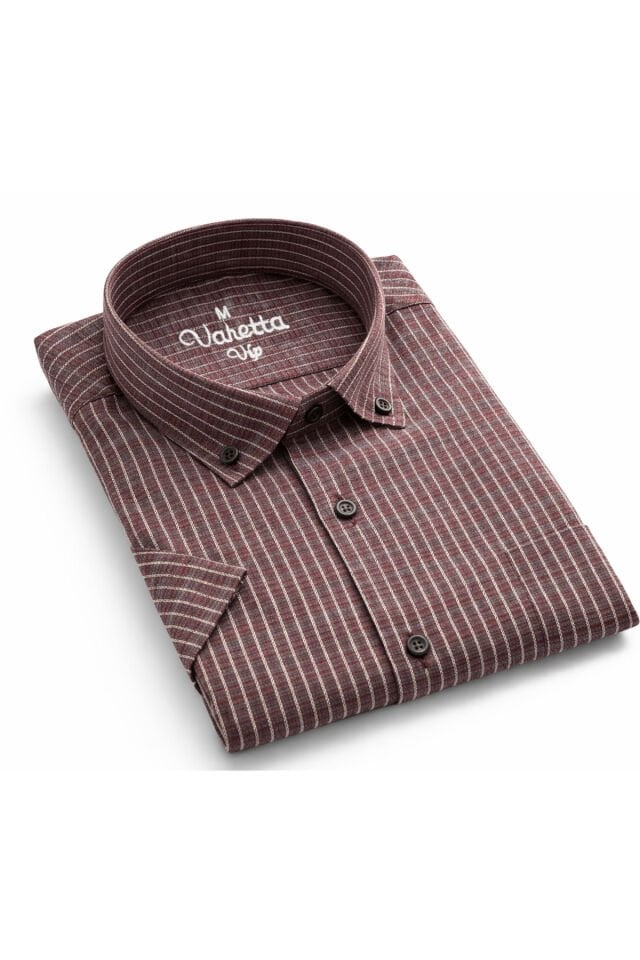 Varetta Erkek Mürdüm Kısa Kollu Kareli Cepli Pamuklu Gömlek