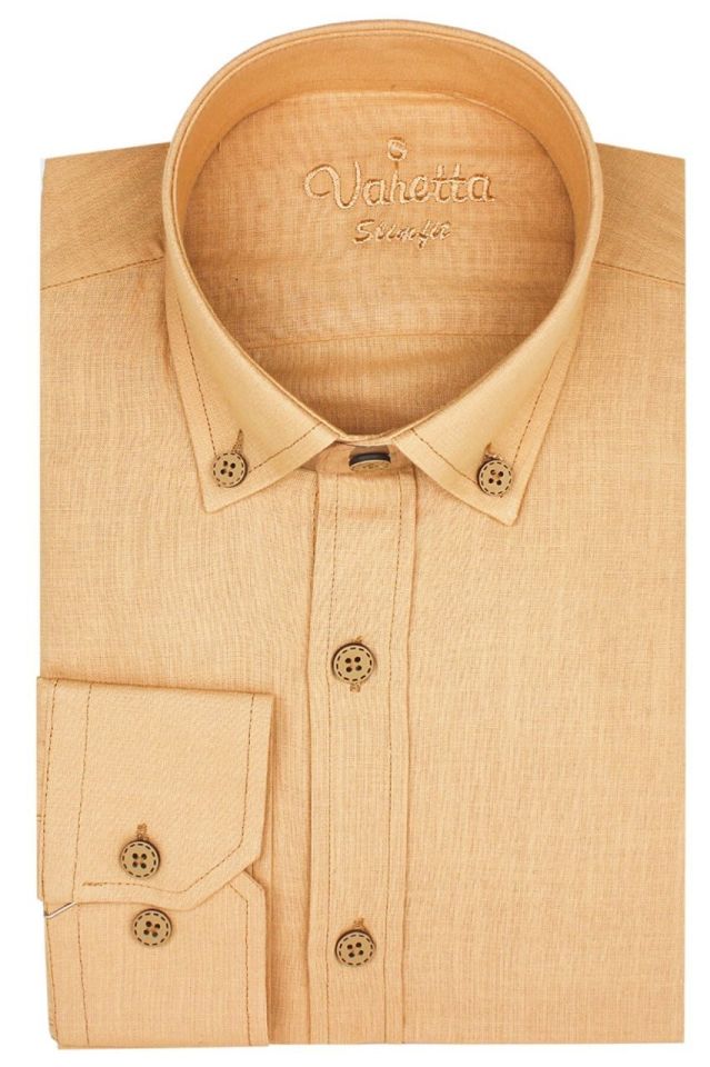 Varetta Erkek Gold Keten Slim Fit Uzun Kol Gömlek