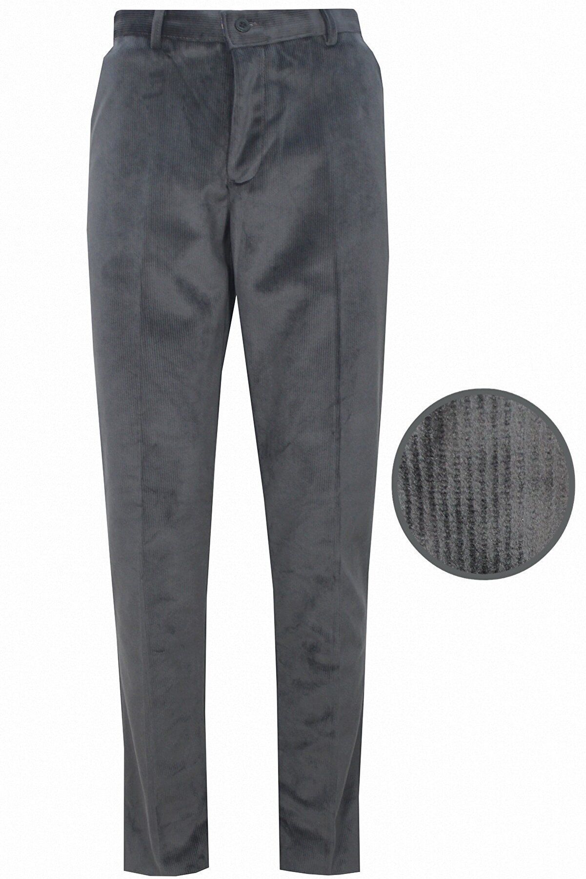 Varetta Erkek Füme Kışlık İçi Yünlü Polarlı Klasik Kesim Kadife Pantolon