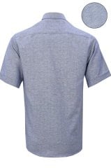 Varetta Erkek Gri Mavi Kısa Kollu Klasik Kesim Yaka Düğmeli Gömlek