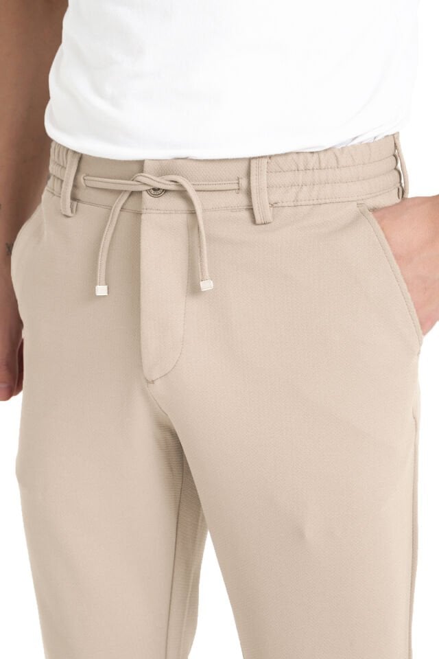 Varetta Erkek Şampanya Rengi Beli Lastikli Cepli Likralı Regular Jogger Pantolon