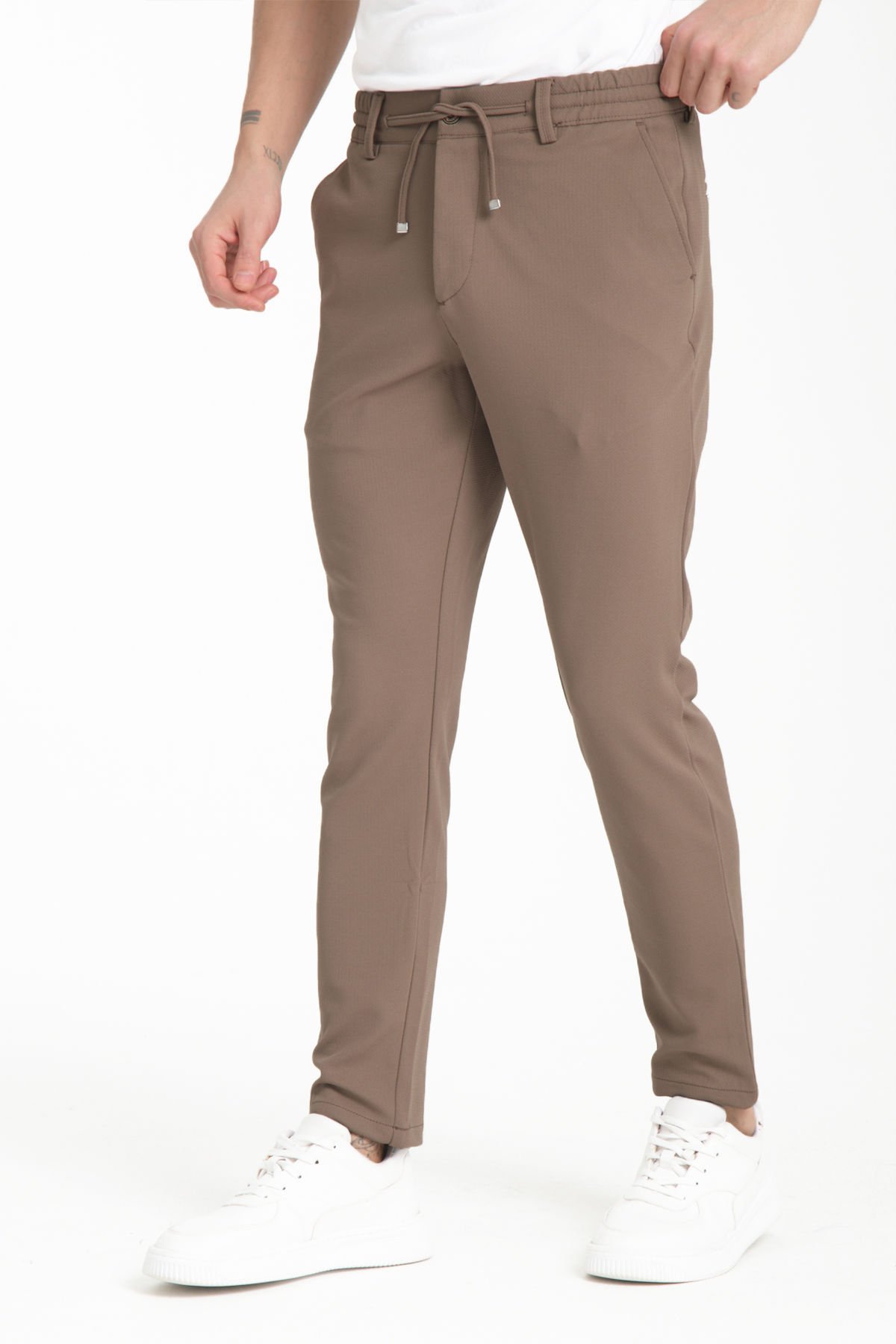 Varetta Erkek Kahverengi Cepli Düz Paça Regular Jogger Pantolon