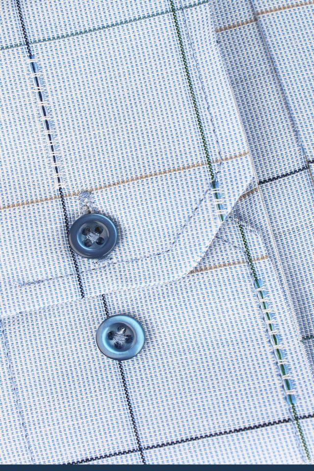 Varetta Erkek Gök Mavi Kareli Uzun Kol Klasik Kesim Yaka Düğmeli Gömlek