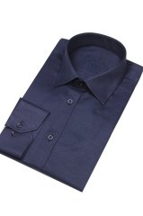 Erkek Lacivert Uzun Kol Slim Fit Cepsiz Gömlek