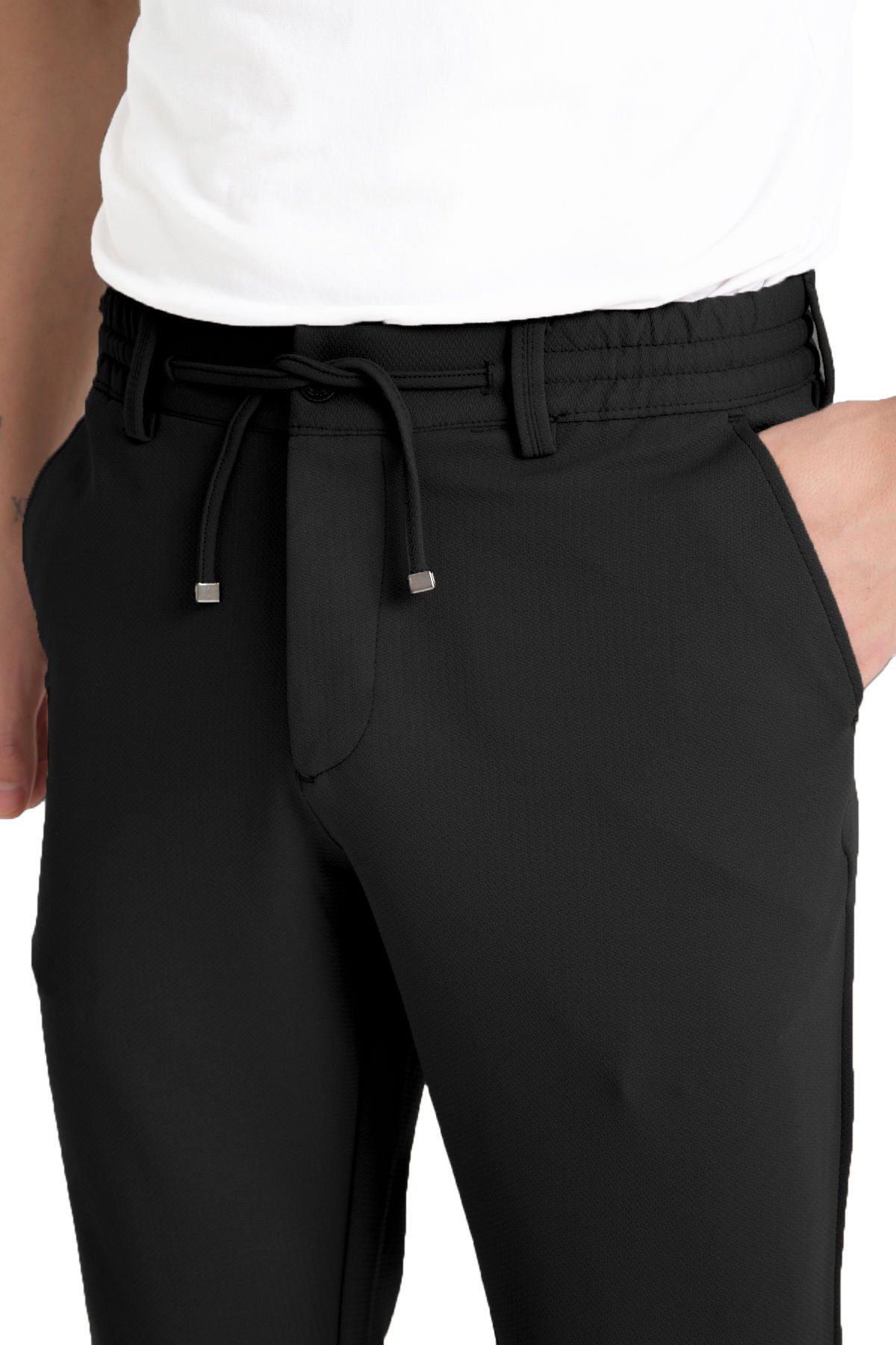 Varetta Erkek Siyah Armürlü Cepli Düz Paça Regular Jogger Pantolon
