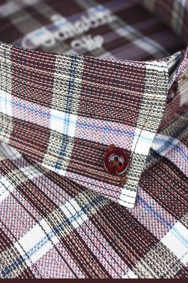 Varetta Erkek Bordo Kareli Uzun Kol Klasik Kesim Yaka Düğmeli Gömlek