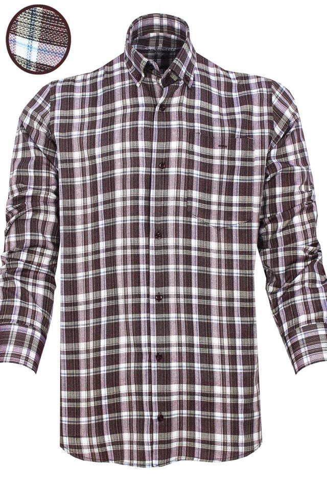 Varetta Erkek Bordo Kareli Uzun Kol Klasik Kesim Yaka Düğmeli Gömlek