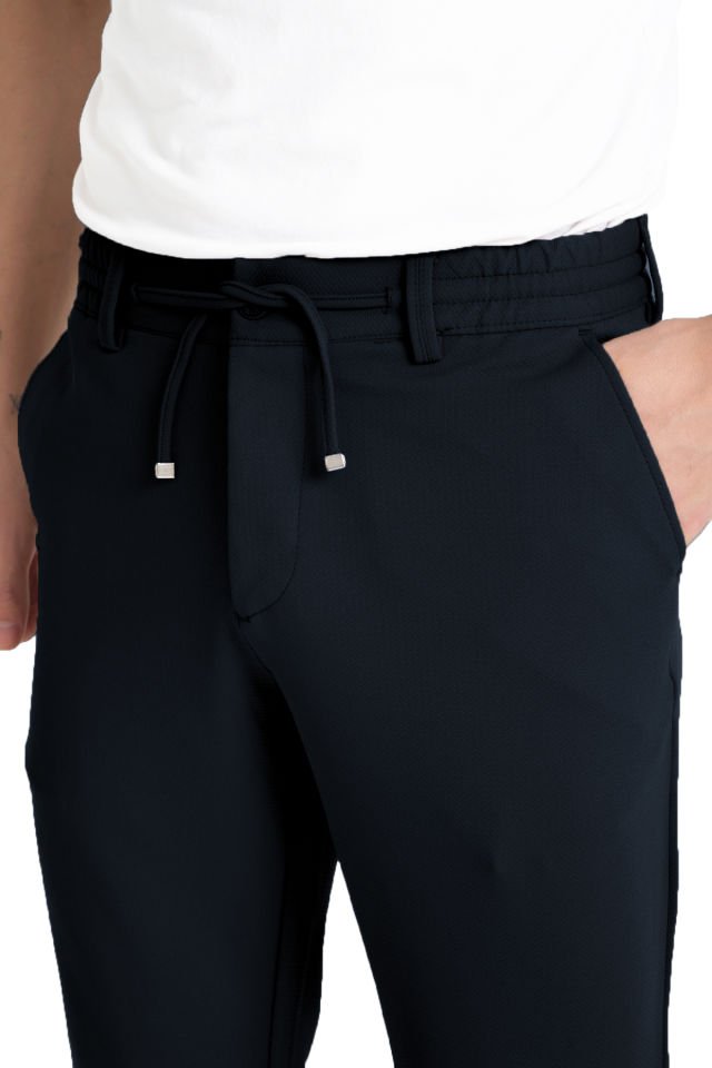Varetta Erkek Lacivert Armürlü Cepli Düz Paça Regular Jogger Pantolon