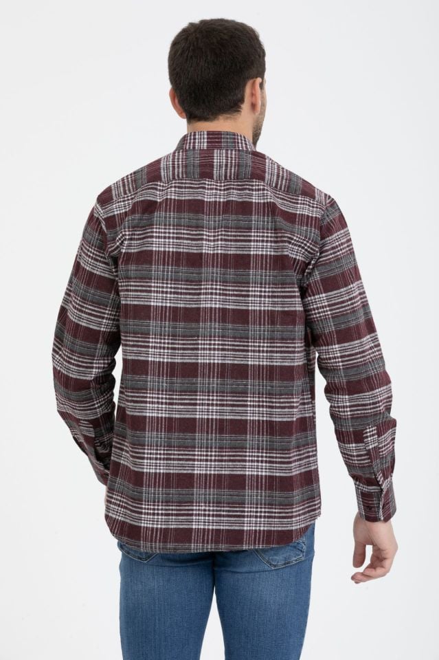 Varetta Erkek Bordo Kareli Yaka Düğmeli Kışlık Gömlek