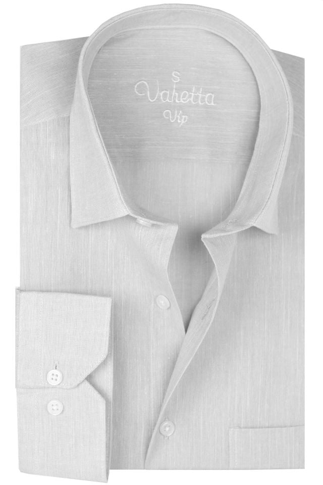 Varetta Erkek Gri Uzun Kollu Keten Efektli Cepli Pamuklu Gömlek