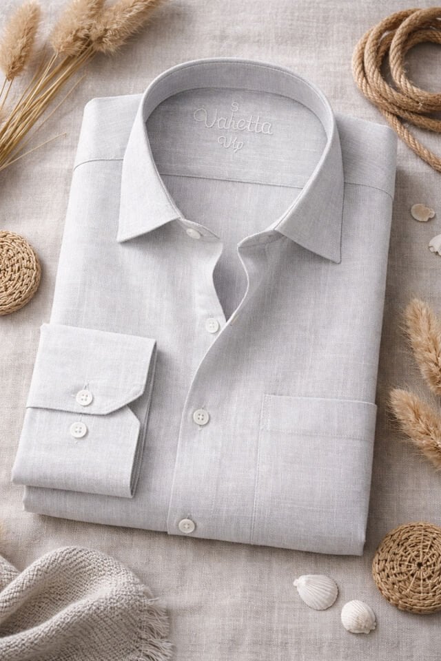 Varetta Erkek Gri Uzun Kollu Keten Efektli Cepli Pamuklu Gömlek