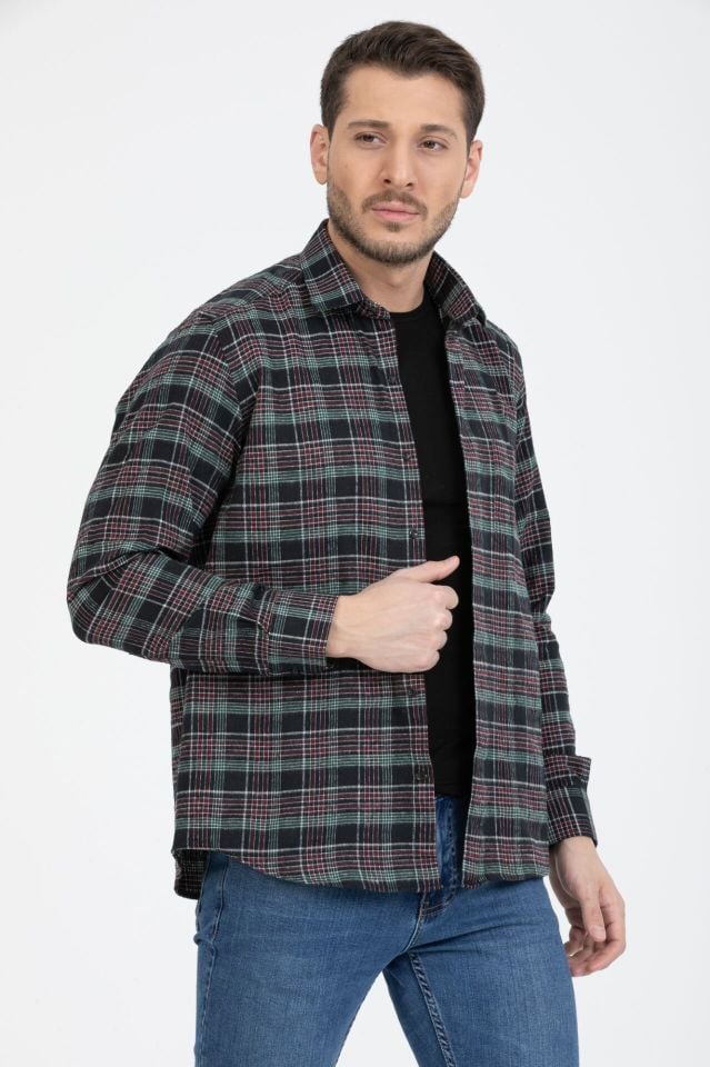Varetta Erkek Siyah Yeşil Kareli Kışlık Gömlek