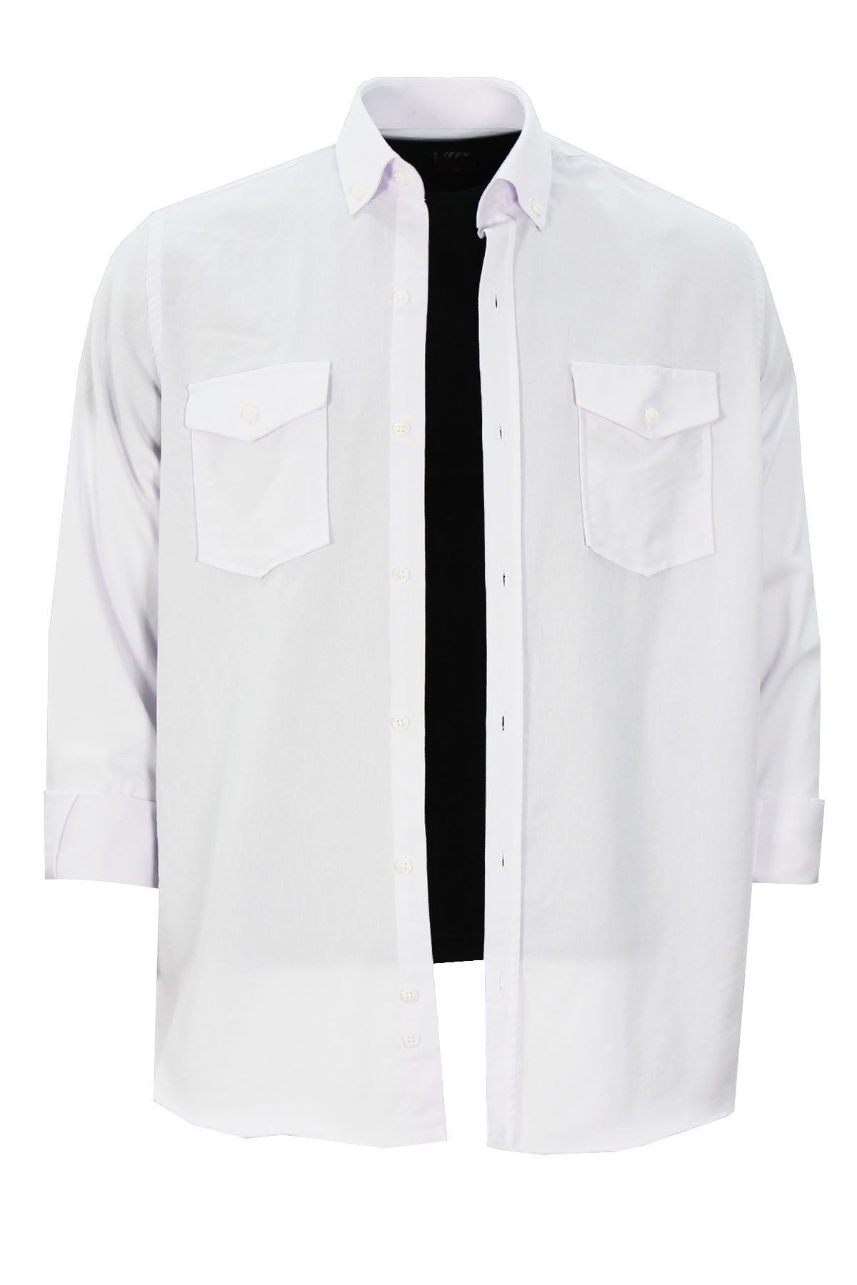 Varetta Erkek Beyaz Klasik Kesim Likralı Denim Gömlek – Çift Cepli Uzun Kollu Günlük Kot Gömlek