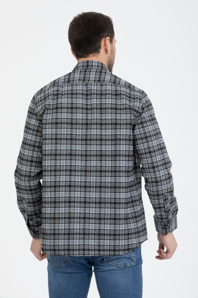 Varetta Erkek Gri Kışlık Cepli Kareli Gömlek