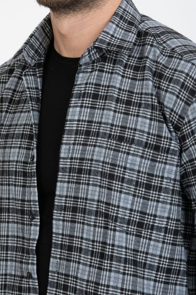 Varetta Erkek Gri Kışlık Cepli Kareli Gömlek