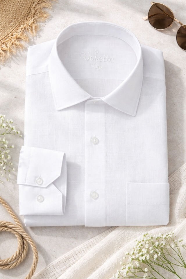 Varetta Erkek Beyaz Uzun Kollu Keten Efektli Cepli Pamuklu Gömlek