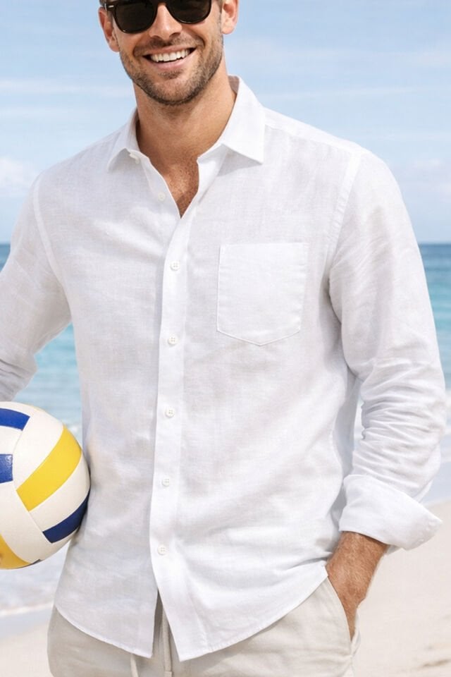 Varetta Erkek Beyaz Uzun Kollu Keten Efektli Cepli Pamuklu Gömlek