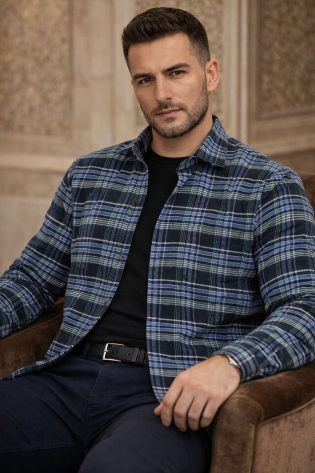 Varetta Erkek Siyah Mavi Kareli Kışlık Gömlek