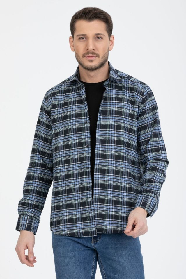 Varetta Erkek Siyah Mavi Kareli Kışlık Gömlek