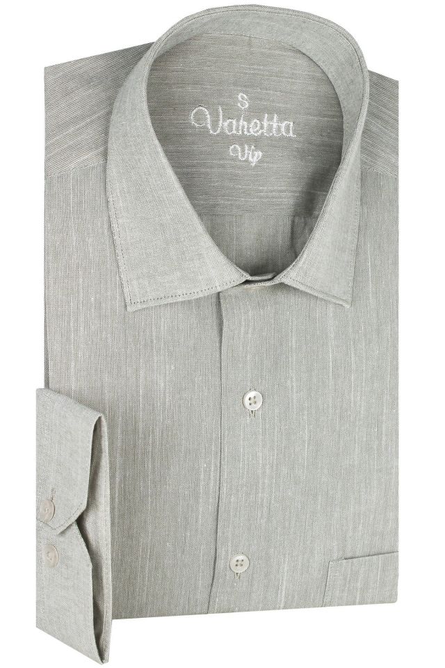 Varetta Erkek Yeşil Uzun Kollu Keten Efektli Cepli Pamuklu Gömlek