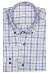 Varetta Bej %100 Pamuklu Düğmeli Yaka Cepli Kareli Erkek Gömlek