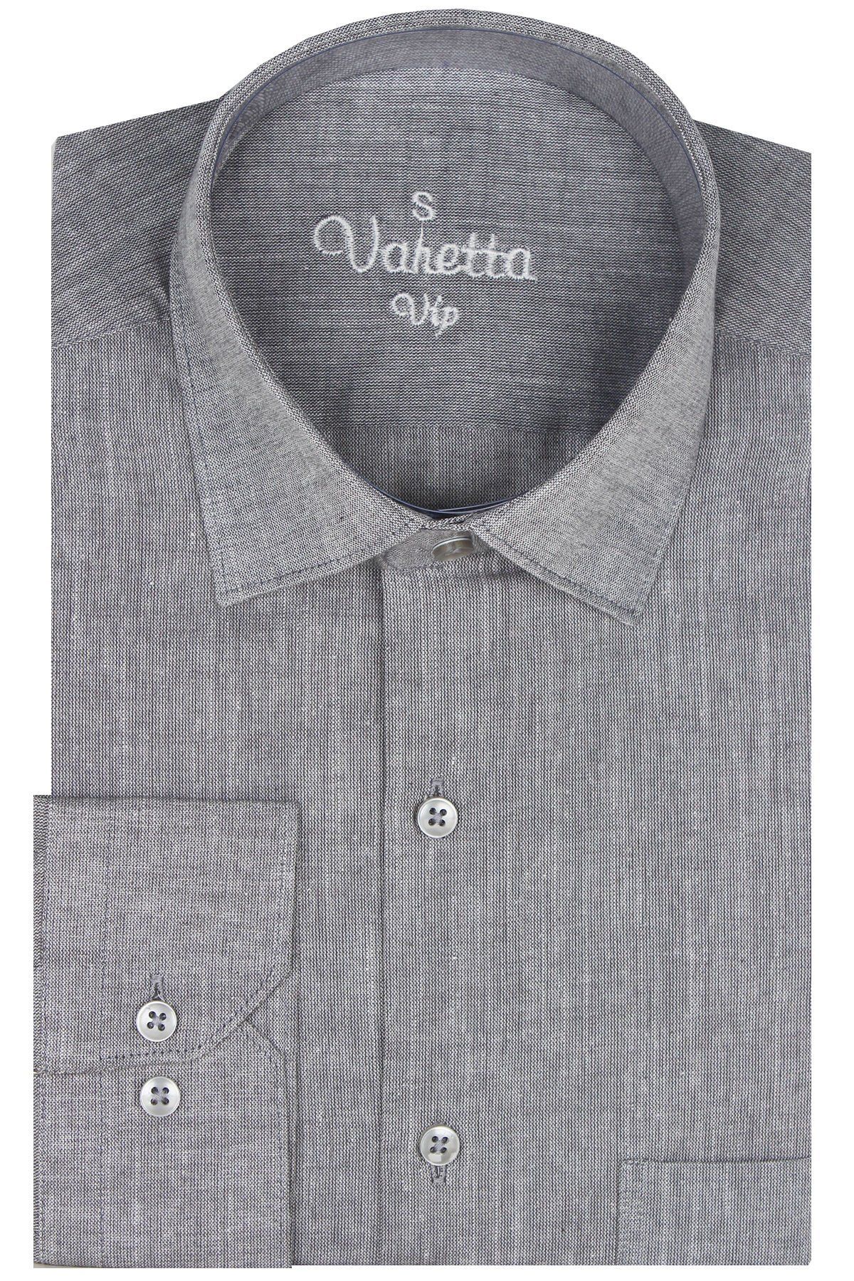 Varetta Erkek Gri Uzun Kollu Keten Efektli Cepli Pamuklu Gömlek