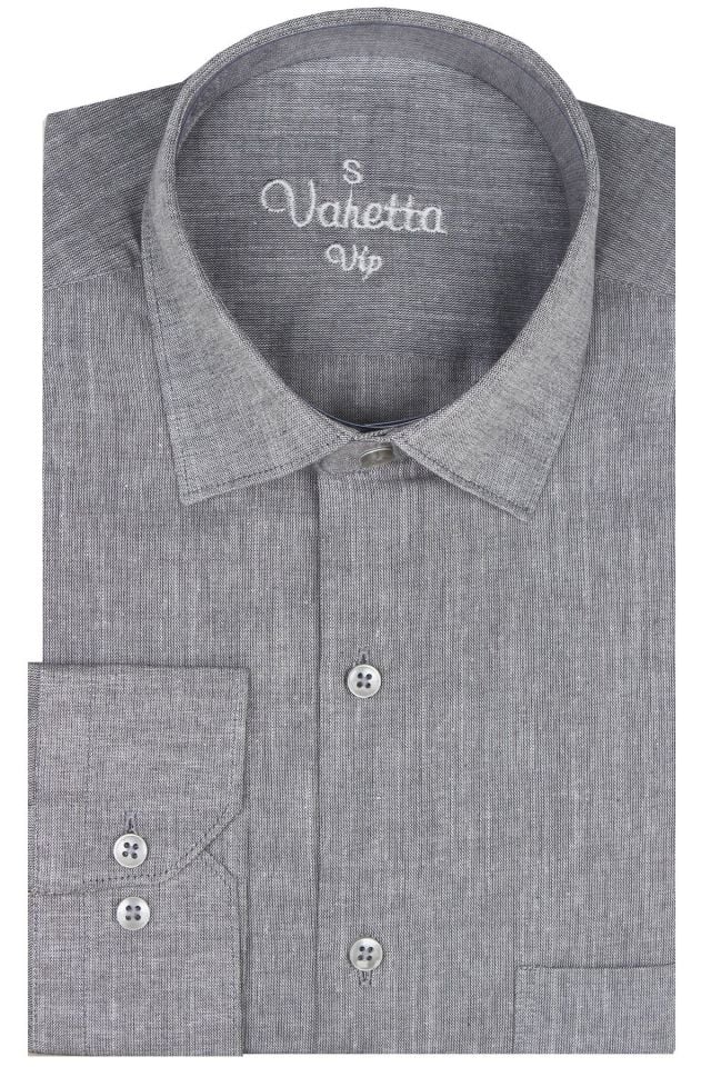 Varetta Erkek Gri Uzun Kollu Keten Efektli Cepli Pamuklu Gömlek
