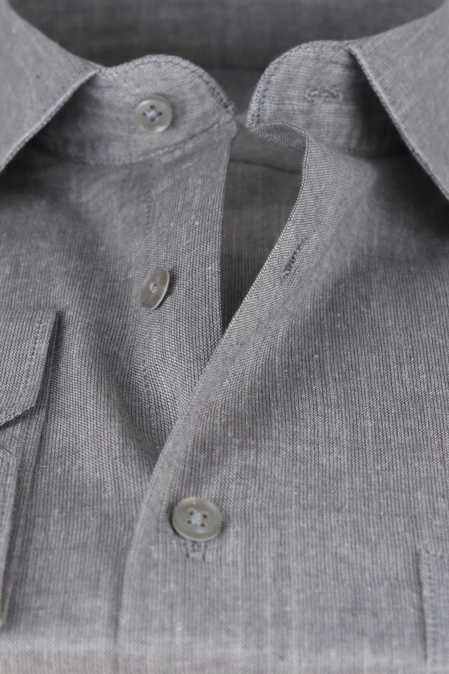 Varetta Erkek Gri Gömlek Keten Efektli Cepli Pamuklu Uzun Kollu