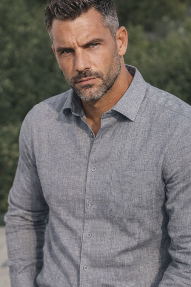 Varetta Erkek Gri Gömlek Keten Efektli Cepli Pamuklu Uzun Kollu